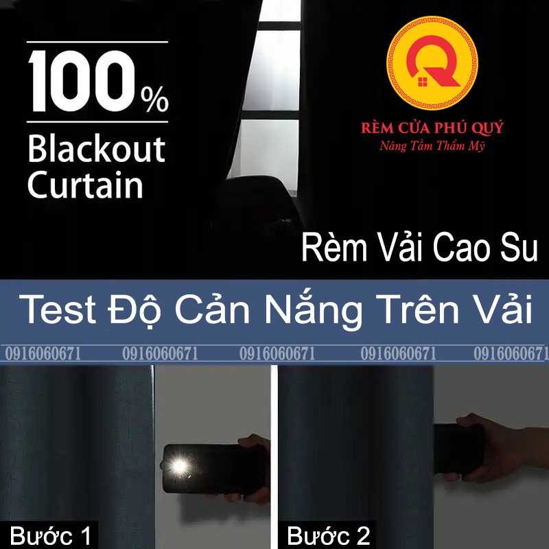 Rèm cửa chống nắng 100% được làm từ chất liệu vải kêt hợp cao su non ở giữa